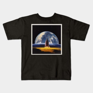 Vintage Space Rocket Moon Launch Kids T-Shirt